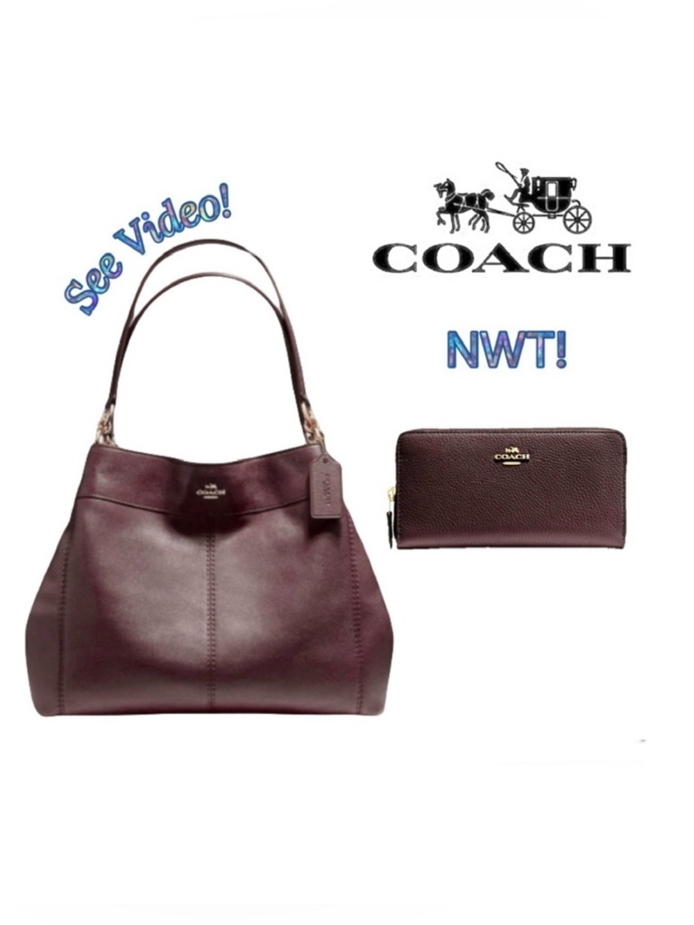 🦌 NWT 🦌 Coach Lexy Leather Bag & Matching Wallet Oxblood Burgundy MRSP $660 COA